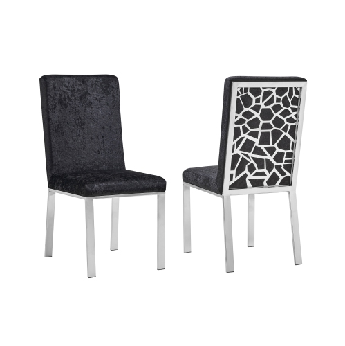 QUEENSONS  Angelina Luxury Velvet Dining Chairs (Set Of 2) - , Honeycomb Pattern, Crocodile Skin Pattern Fabric With Silver Stainless Legs And Frame