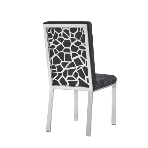 Angelina Luxury Velvet Dining Chairs - Black , Honeycomb Pattern, Crocodile Skin Pattern Fabric with Silver Stainless Legs and Frame