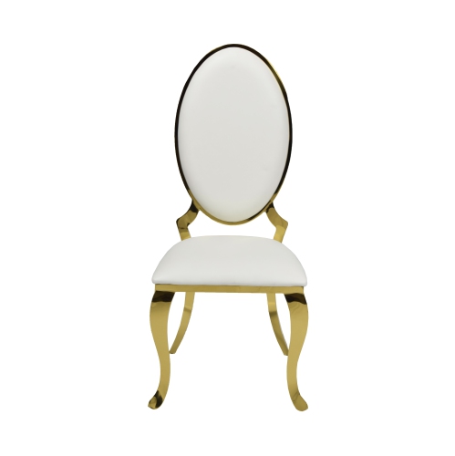 White PU Leather Ice Dining Chair with Golden Stainless Steel Frame and Legs - Free shipping in Ontario