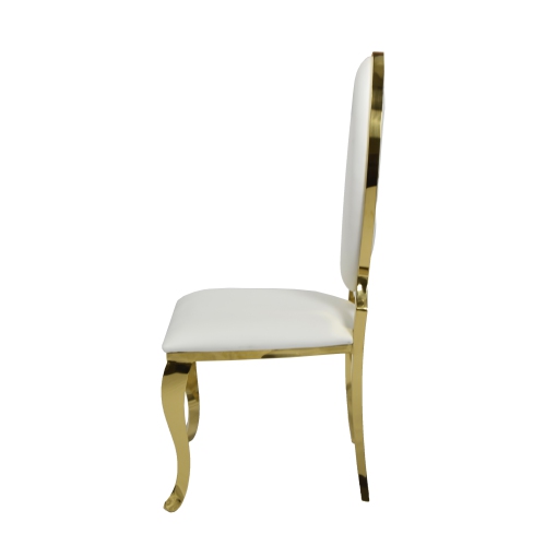 White PU Leather Ice Dining Chair with Golden Stainless Steel Frame and Legs - Free shipping in Ontario