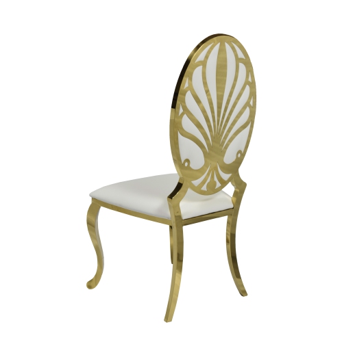 White PU Leather Ice Dining Chair with Golden Stainless Steel Frame and Legs - Free shipping in Ontario