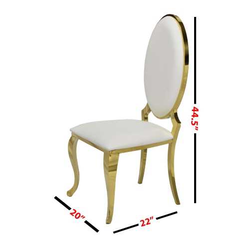 White PU Leather Ice Dining Chair with Golden Stainless Steel Frame and Legs - Free shipping in Ontario