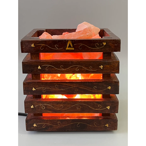 Himalayan Pink Rock Salt Lamp- Wooden Basket Brass Best Gift Item