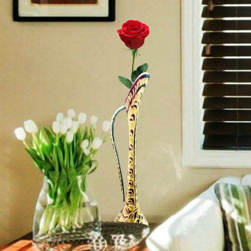 ApexGlobal Carved Metal Vase with Handle. Handcrafted Brass Floor Flower Vase. 29 cm x 7 cm. Unique Gift Idea. Home Décor