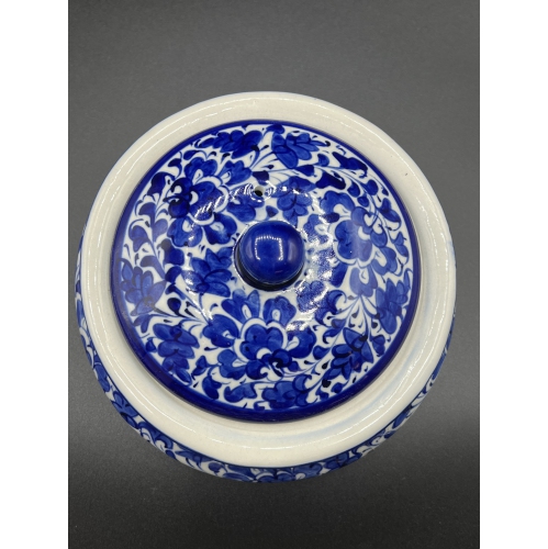ApexGlobal Blue Pottery Serving Dish with Lid. Handcrafted Ceramic Serving Bowl. 17 cm x 9 cm. Unique Gift Idea. Home Décor