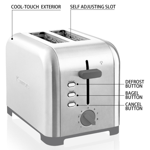 Kenmore 2-Slice Toaster, Stainless Steel, Extra Wide Slots, Bagel, Defrost, 9 Shade Settings
