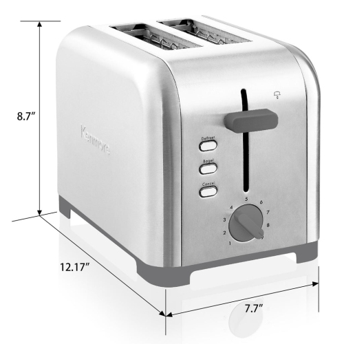 Kenmore 2-Slice Toaster, Stainless Steel, Extra Wide Slots, Bagel, Defrost, 9 Shade Settings