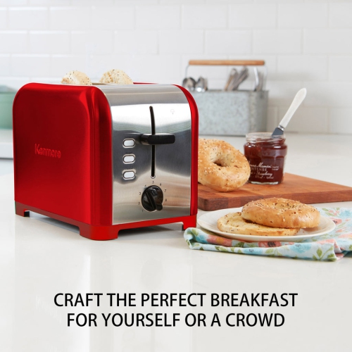 Kenmore 2-Slice Toaster, Red Stainless Steel, Extra Wide Slots, Bagel, Defrost, 9 Shade Settings