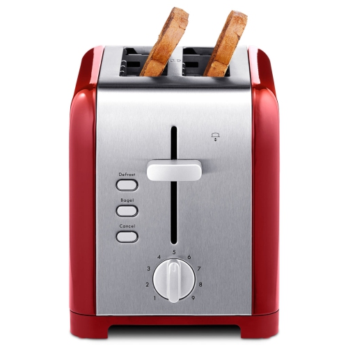 Kenmore 2-Slice Toaster, Red Stainless Steel, Extra Wide Slots, Bagel, Defrost, 9 Shade Settings