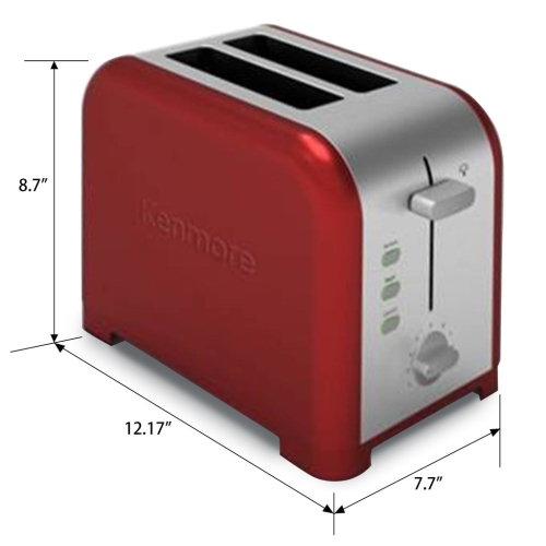 Kenmore 2-Slice Toaster, Red Stainless Steel, Extra Wide Slots, Bagel, Defrost, 9 Shade Settings