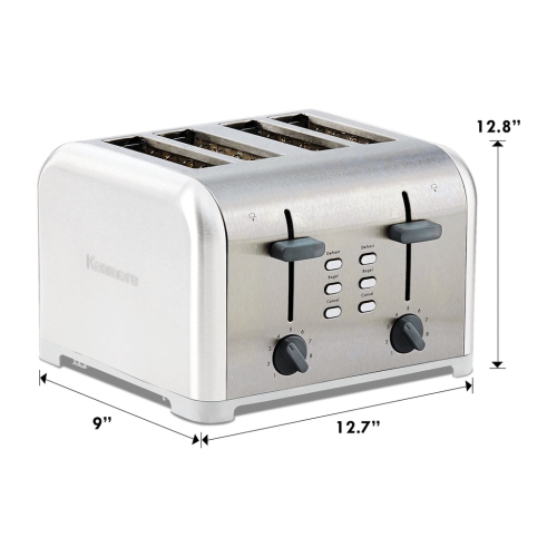 Kenmore 4-Slice Toaster, White Stainless Steel, Dual Controls, Extra Wide Slots, Bagel and Defrost Functions, 9 Browning Levels, English Muffin,