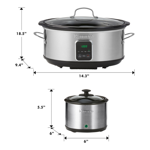 Mijoteuse programmable 7&nbsp;qt de Kenmore avec réchaud à sauce, noir et argenté, acier inoxydable, écran numérique, commandes à une touche.