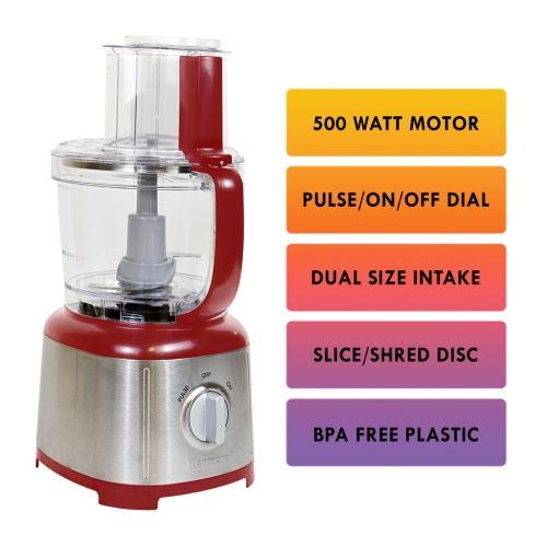 Kenmore 11-Cup Food Processor and Vegetable Chopper, Reversible Slice/Shred Disc, 500W, Red