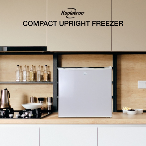 Koolatron Mini Upright Freezer 1.2 cu ft White, Manual Defrost, Flat Back, Reversible Door