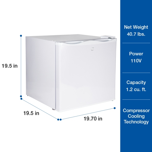 Koolatron Mini Upright Freezer 1.2 cu ft White, Manual Defrost, Flat Back, Reversible Door