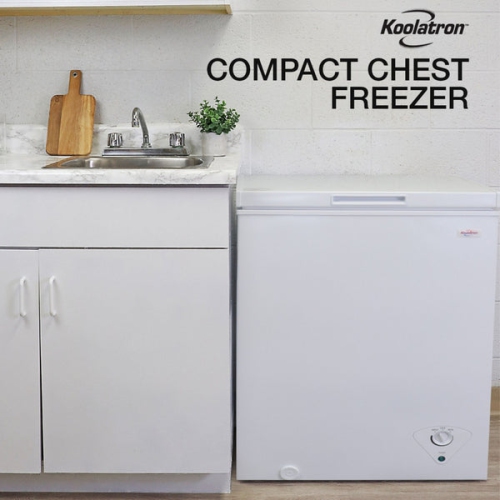 Koolatron Compact Chest Freezer 5.0 cu ft, Manual Defrost Deep Freeze, Storage Basket, Space-Saving Flat Back, Stay-Open Lid, Front-Access Defrost