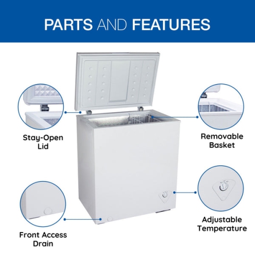 Koolatron Compact Chest Freezer 5.0 cu ft, Manual Defrost Deep Freeze, Storage Basket, Space-Saving Flat Back, Stay-Open Lid, Front-Access Defrost