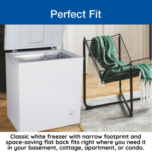 Koolatron Compact Chest Freezer 5.0 cu ft, Manual Defrost Deep Freeze, Storage Basket, Space-Saving Flat Back, Stay-Open Lid, Front-Access Defrost