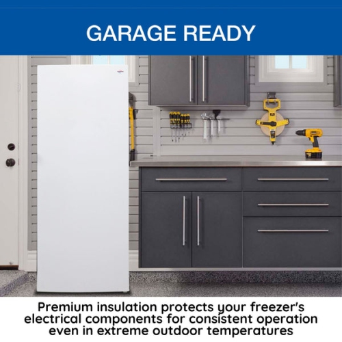 Koolatron Garage-Ready Upright Freezer 7.0 cu ft White, Low-Frost, Flat Back, Glass Shelves