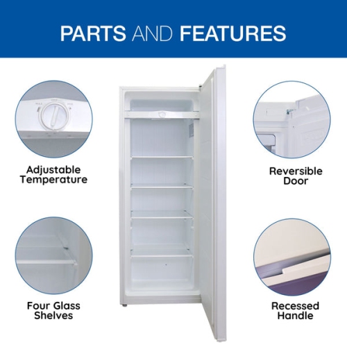 Koolatron Garage-Ready Upright Freezer 7.0 cu ft White, Low-Frost, Flat Back, Glass Shelves