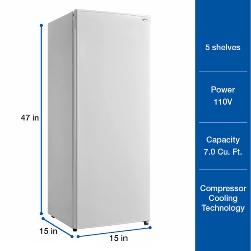 Koolatron Garage-Ready Upright Freezer 7.0 cu ft White, Low-Frost, Flat Back, Glass Shelves