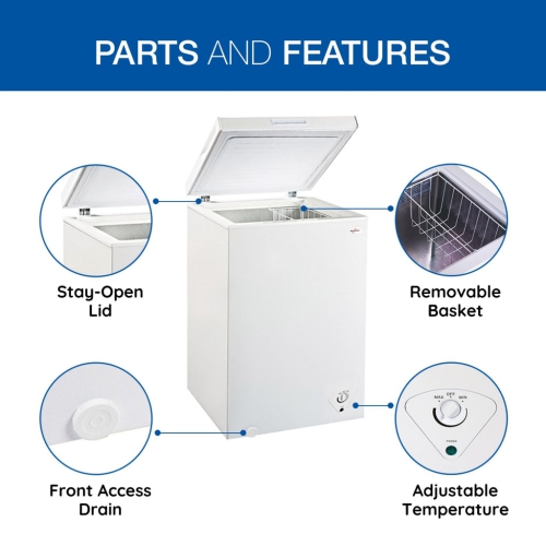 Koolatron Compact Chest Freezer 3.5 cu ft, White, Energy-Efficient Manual Defrost, Flat Back
