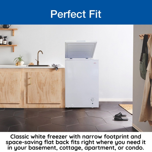 Koolatron Compact Chest Freezer 3.5 cu ft, White, Energy-Efficient Manual Defrost, Flat Back