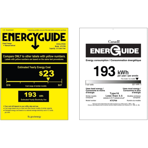 Koolatron Compact Chest Freezer 3.5 cu ft, White, Energy-Efficient Manual Defrost, Flat Back