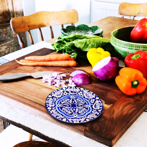 ApexGlobal Blue Pottery Dinner Plate. Handcrafted Ceramic Flower Large Plate. 20 cm x 2 cm. Unique Gift Idea. Home Décor