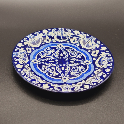 ApexGlobal Blue Pottery Dinner Plate. Handcrafted Ceramic Flower Large Plate. 20 cm x 2 cm. Unique Gift Idea. Home Décor