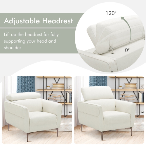 Gymax Modern Upholstered Accent Chair Single Sofa Armchair w/ Adjustable Headrest White
