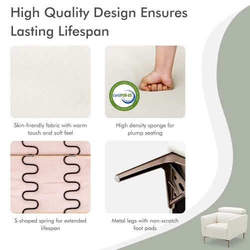 Gymax Modern Upholstered Accent Chair Single Sofa Armchair w/ Adjustable Headrest White