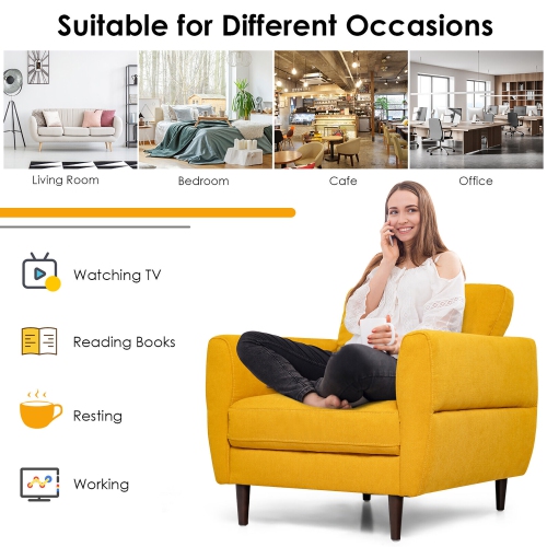 Gymax Modern Upholstered Accent Chair Single Sofa Armchair Living Room Funiture Yellow
