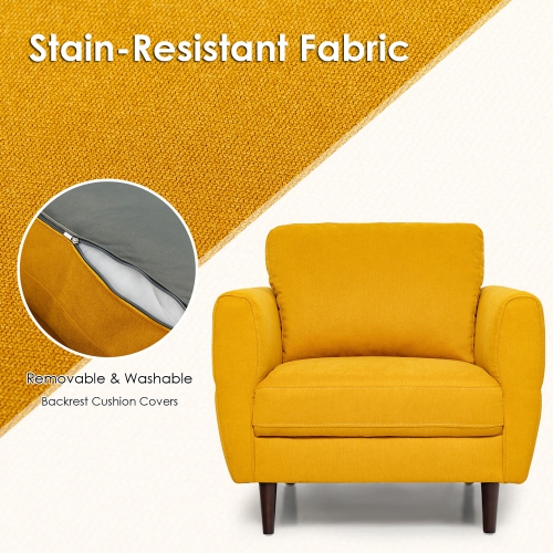 Gymax Modern Upholstered Accent Chair Single Sofa Armchair Living Room Funiture Yellow