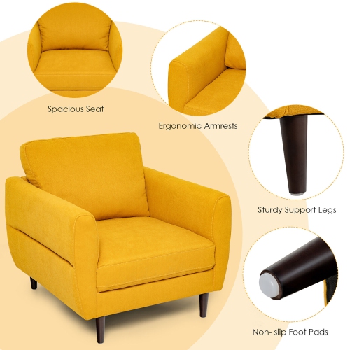 Gymax Modern Upholstered Accent Chair Single Sofa Armchair Living Room Funiture Yellow