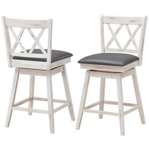 Gymax Set of 2 Barstools Swivel Counter Height Chairs w/Rubber Wood Legs