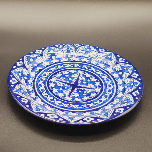 ApexGlobal Blue Pottery Dinner Plate. Handcrafted Ceramic Flower Large Plate. 25 cm x 2 cm. Unique Gift Idea. Home Décor