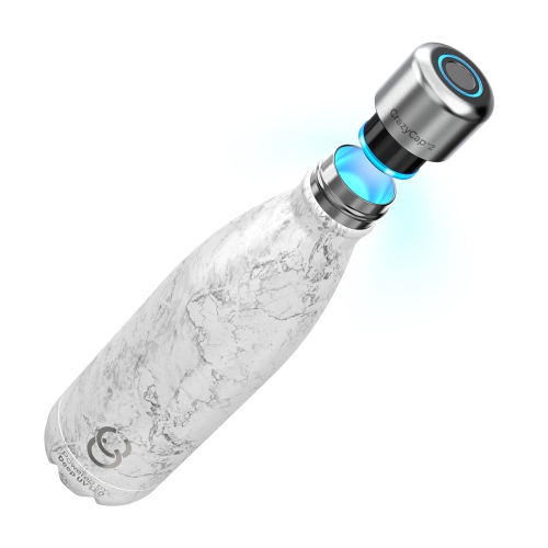 Image 1 de 4.. CrazyCap 2.0 Purificateur d'eau UV et bouteille d'eau isotherme autonettoyante en acier inoxydable - Marble 500 ml