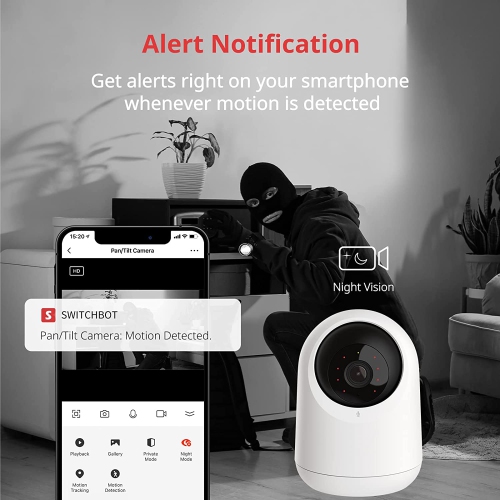 SwitchBot Pan/Tilt Cam 3MP | 2K Smart Indoor Security Camera, 360° Pan Tilt WiFi(2.4G) Motion Tracking, Night Vision, Two-Way Audio, Works with Alexa