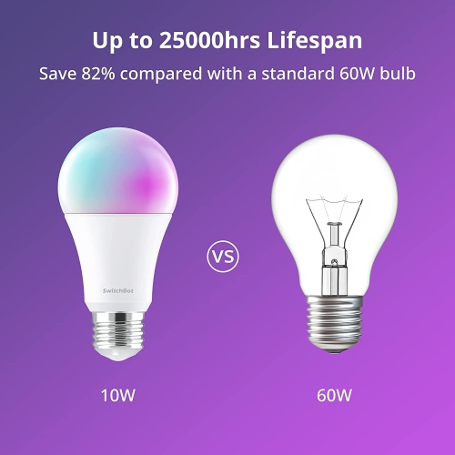 SwitchBot E26 Smart LED Light Bulb |Multi-Colour, WiFi & Bluetooth Bulb Works with Alexa&Google, 10W 800lms Equals 60W Bulb, 2.4GHz Only, No Hub