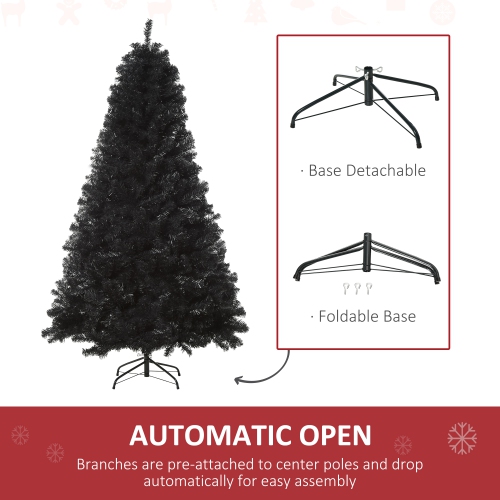 HOMCOM 6ft Artificial Christmas Tree Unlit Douglas Fir with Realistic Branch Tips, Black Halloween Style