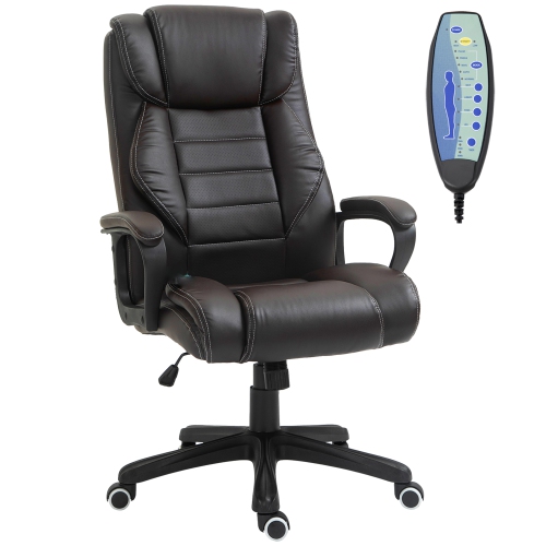 Vinsetto Fauteuil de bureau de massage à haut dossier avec vibration en 6 points, hauteur réglable, siège pivotant et fonction de basculement, marron