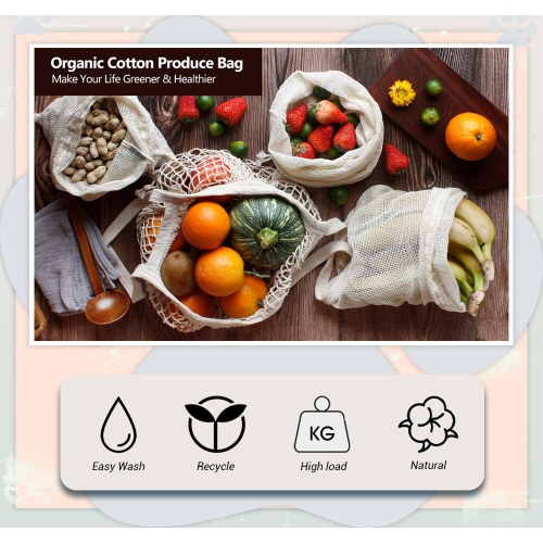 Sac de magasinage réutilisable en filet de coton, sac en filet, paq./7 - LIVAGINBasics®