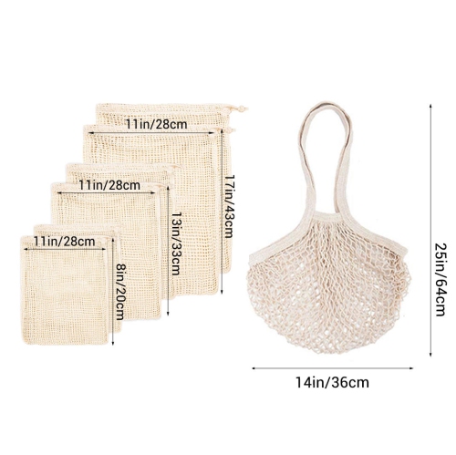Sac de magasinage réutilisable en filet de coton, sac en filet, paq./7 - LIVAGINBasics®