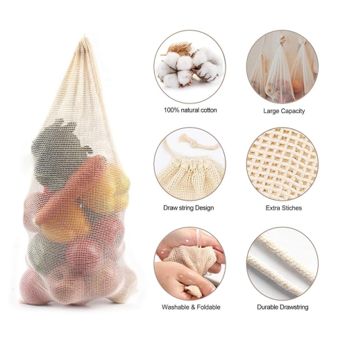 Sac de magasinage réutilisable en filet de coton, sac en filet, paq./7 - LIVAGINBasics®