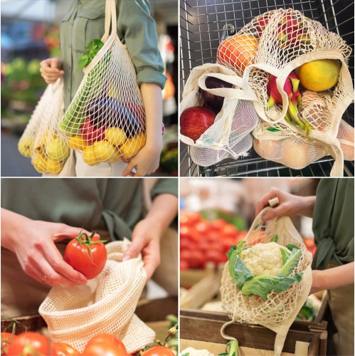 Sac de magasinage réutilisable en filet de coton, sac en filet, paq./7 - LIVAGINBasics®