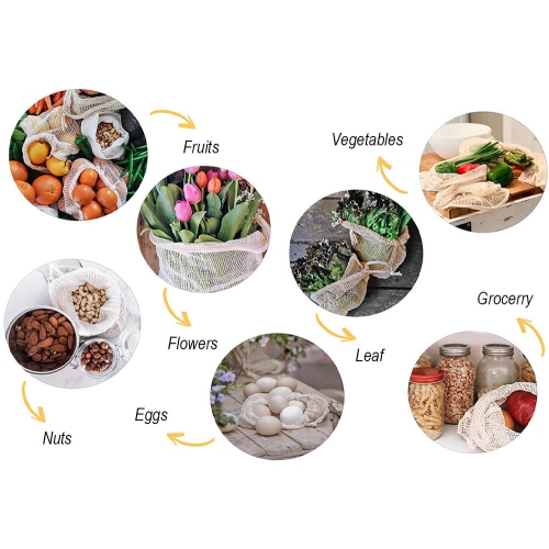 Sac de magasinage réutilisable en filet de coton, sac en filet, paq./7 - LIVAGINBasics®