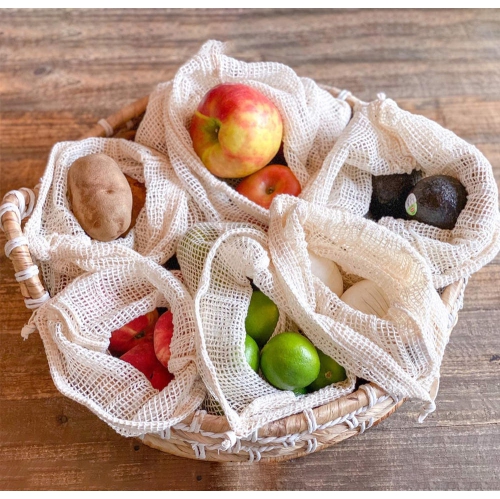 Sac de magasinage réutilisable en filet de coton, sac en filet, paq./7 - LIVAGINBasics®