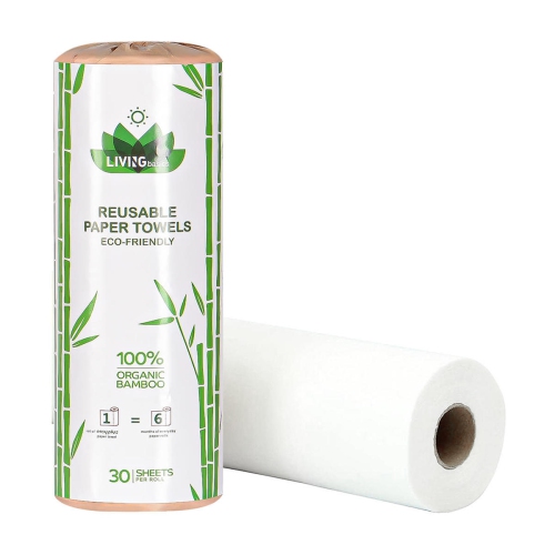 Essuie-tout réutilisables écologiques en bambou biologique, 30 feuilles par rouleau - LIVAGINOBasics®