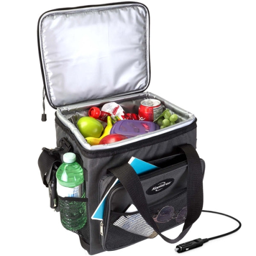 D13 Hybrid Portable 12V Cooler Bag with Shoulder Strap, 13L / 14 qt, Grey and Black